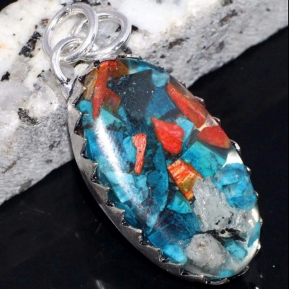 Spiny Oyster Gemstone 925 Sterling Silver Pendant Necklace - Picture 1 of 6